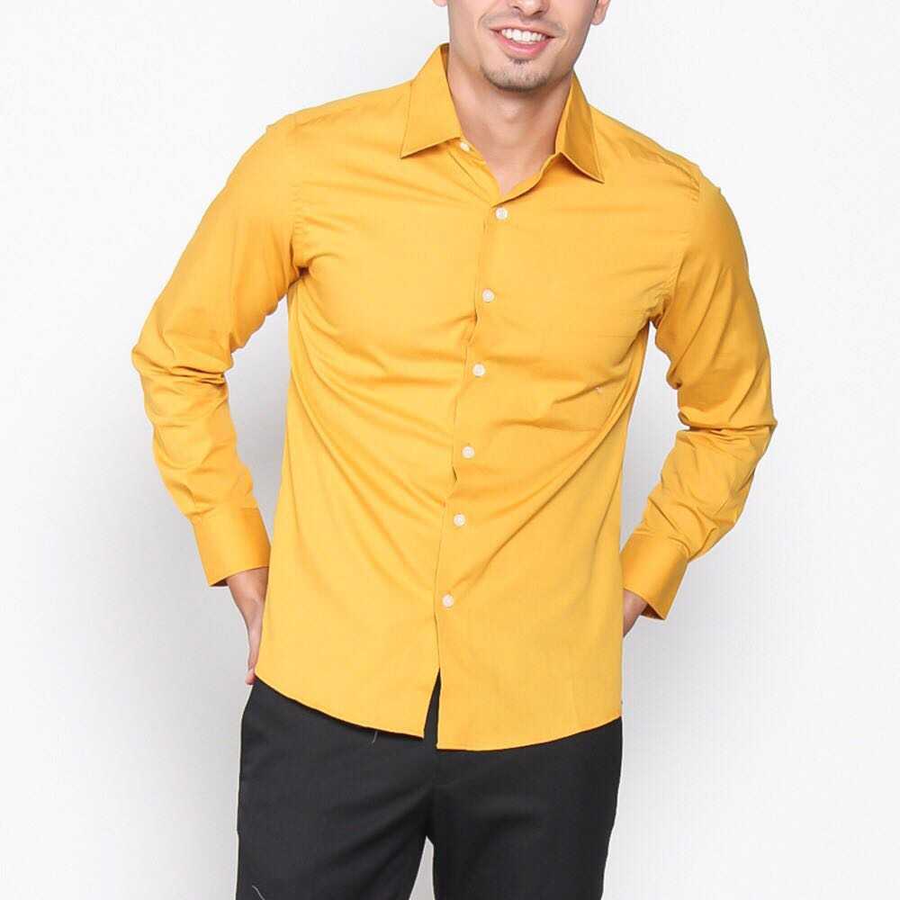 Jual Kemeja Polos Slimfit Lengan Panjang Kemeja Pria Kemeja Kuning