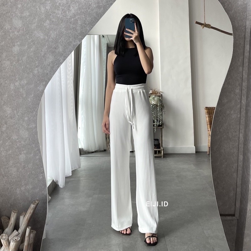 Jual Celana Knit Pants Loose Pants Highwaist Kulot Panjang Basic