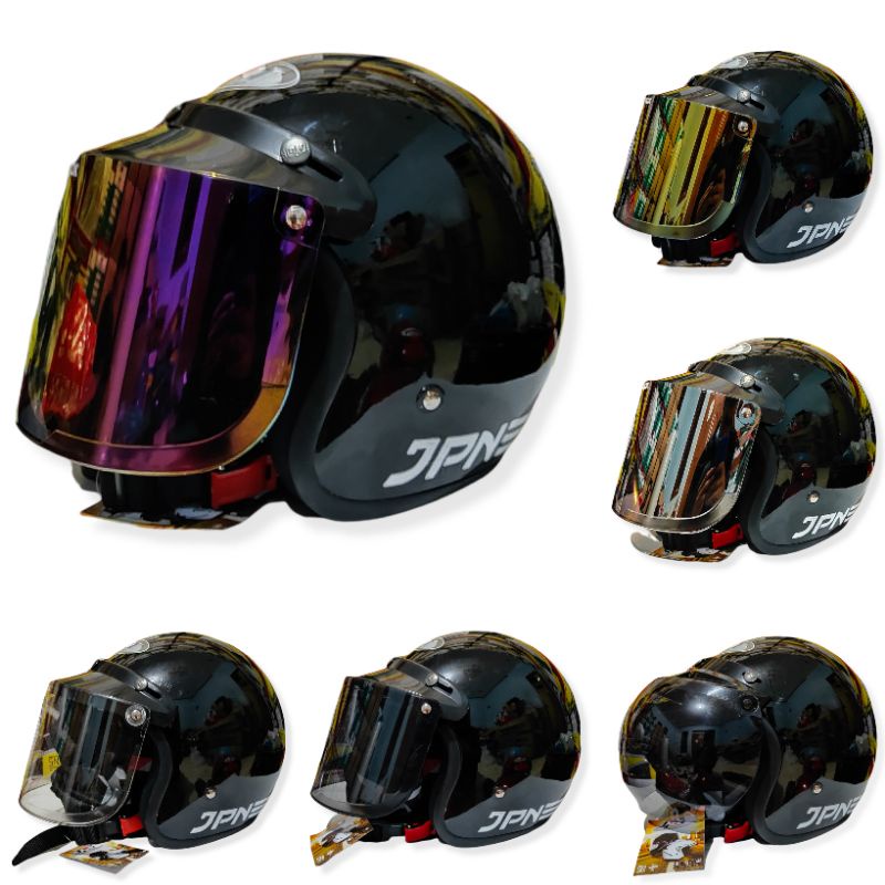 Jual HELM JPN RETRO ARC HITAM GLOSSY KACA DATAR CEMBUNG Shopee