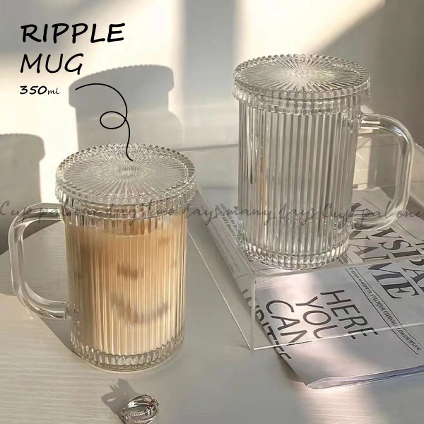 Jual Mug Kaca Ripple Cangkir Gelas Minum Kaca Ml Dengan Tutup Glass