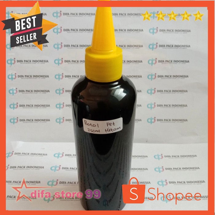 Jual Botol PET 250ml Tutup Kerucut Kuning Body Hitam Botol Tinta 250ml