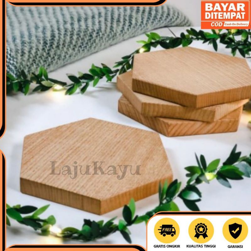 Jual Tatakan Gelas Kayu Hexagonal Cork Coaster Segi Enam Diameter Cm