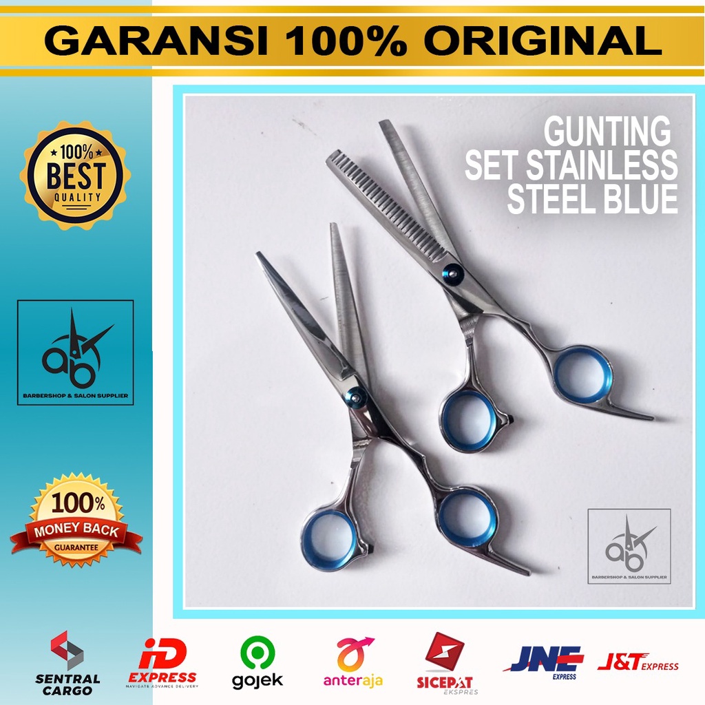 Jual Gunting Set Stainless Steel Biru Potong Dan Penipis Barbershop