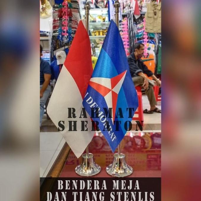 Jual Ready Bendera Partai Demokrat Dan Merah Putih Tiang Stenlis Meja