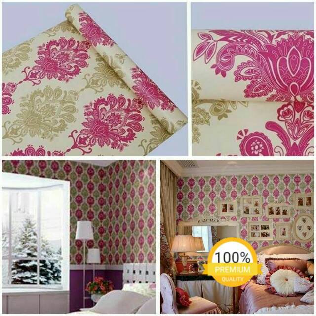 Jual Walpaper Sticker Dinding Uk 45cmx10m Motif Kembang Pink Putih