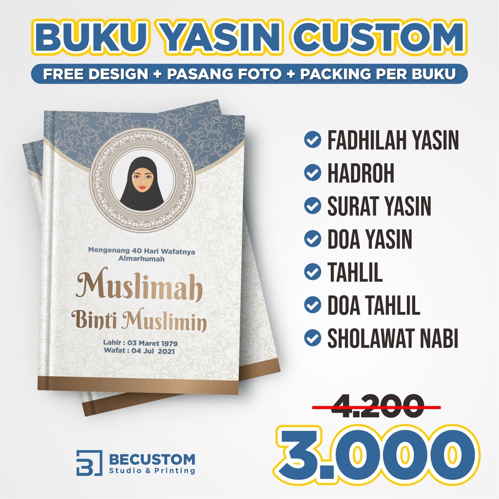 Jual Buku Yasin Tahlil Custom Gratis Desain Cetak Foto Shopee