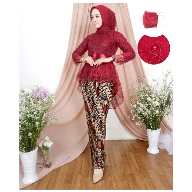 Jual Baju Setelan Kebaya Aurora Tile Stelan Kebaya Brukat Pinguin