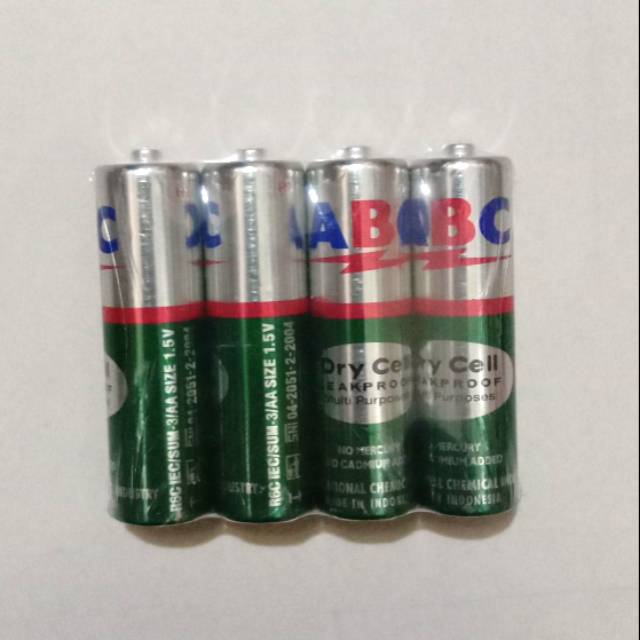 Jual Baterai ABC Hijau Size AA 1 5V Per Strip Isi 4pcs Shopee Indonesia