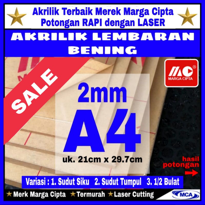 Jual AKRILIK Lembaran 2mm A4 Akrilik Bening Marga Cipta Acrylic