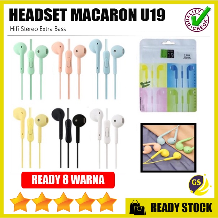 Jual HEADSET HANDSFREE U19 MACARON MACARON MATE COLOR HIFI EXTRA