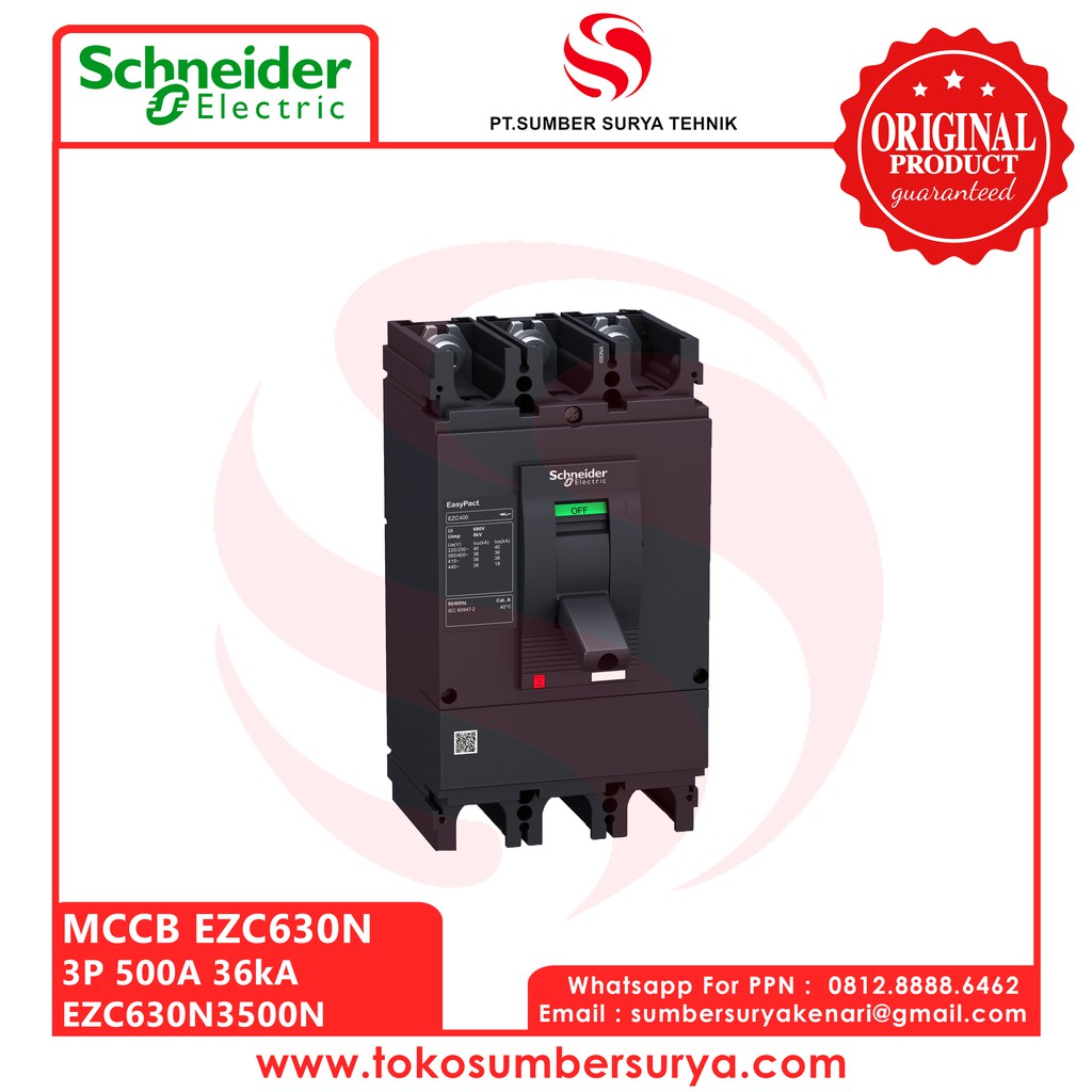 Jual MCCB EZC630N 3P 500A 36kA Saklar Listrik ON OFF EZC630N3500N SNI