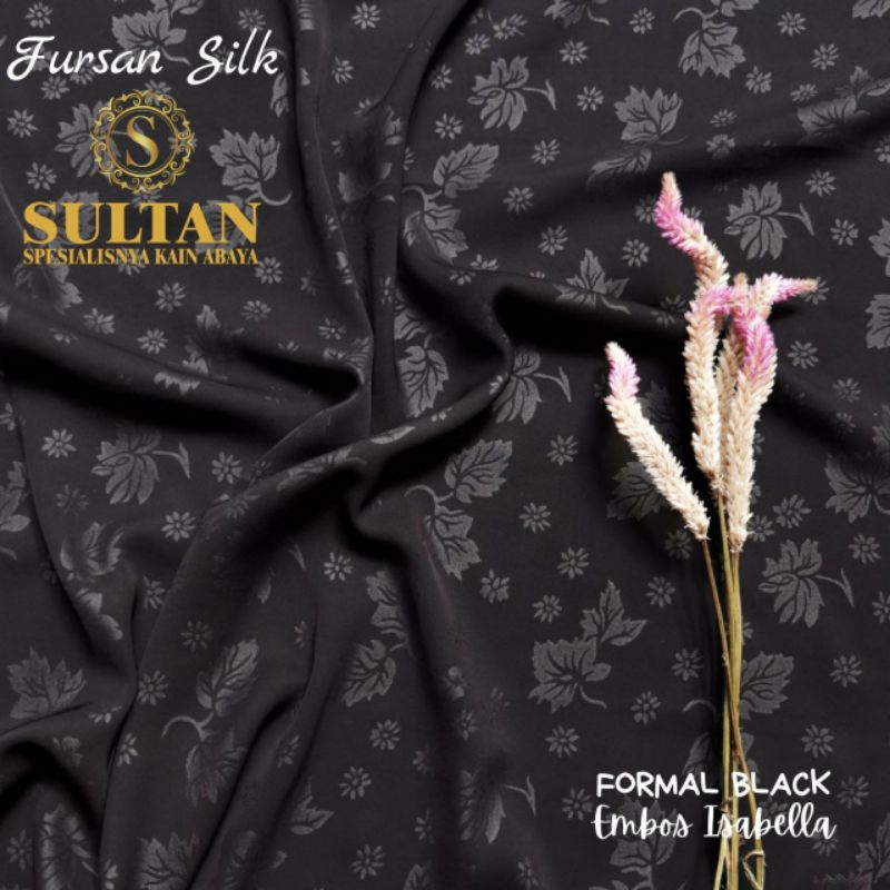 Jual Kain Abaya Sultan Furusiyah Silk Warna Formal Black Emboss