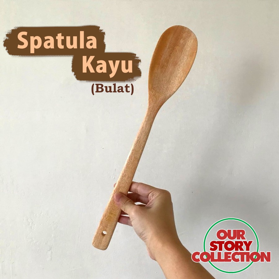 Jual Spatula Kayu Bulat Lokal Handmade Round Wooden Cooking Spatula