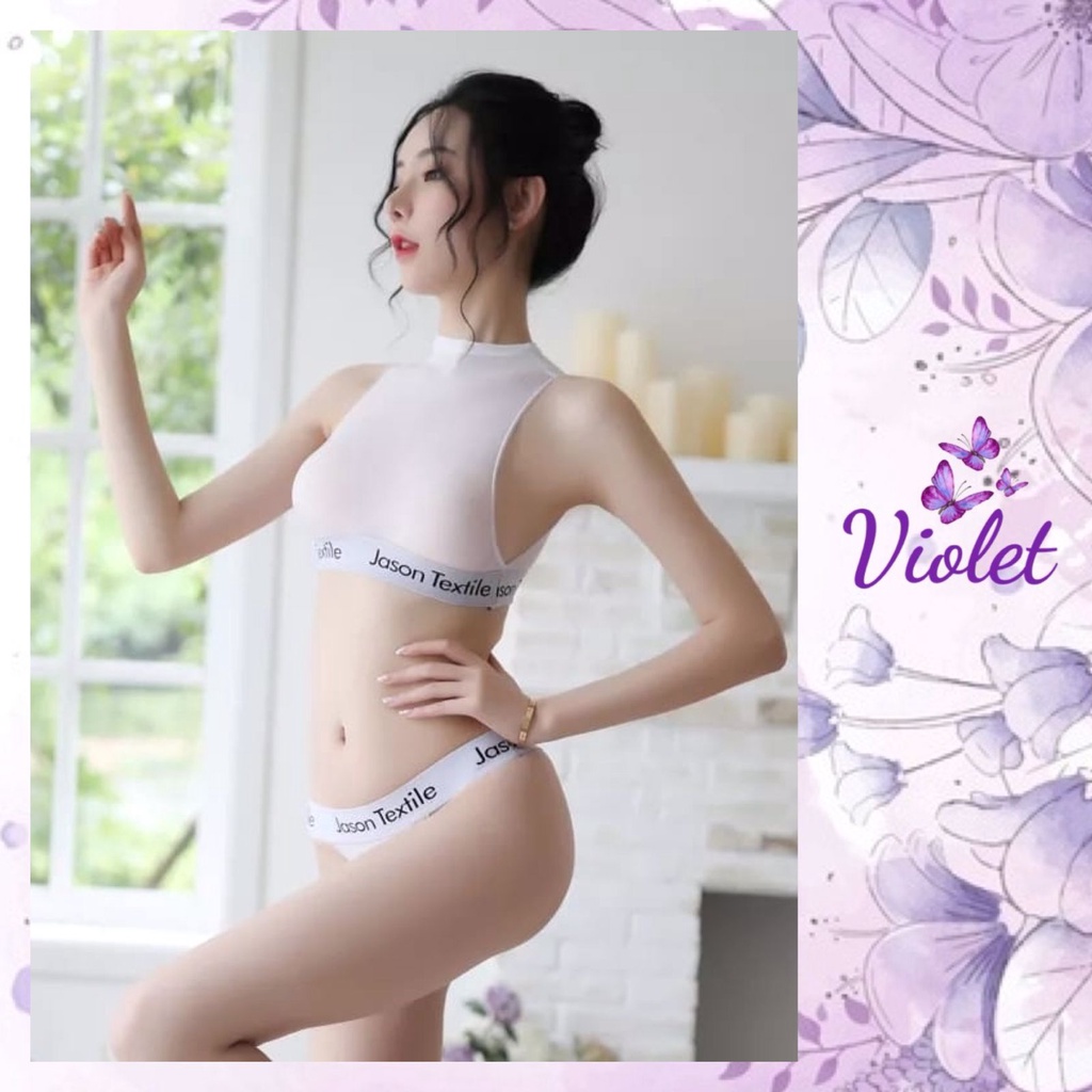 Jual Violet Lingerie Bodysuit Sexy Thong Bahan Katun Cetakan Huruf Gaya