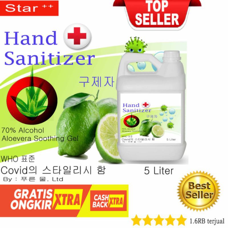 Jual Hand Sanitizer 5 Liter Gel Alkohol 70 Korea Jeruk Anti Lengket