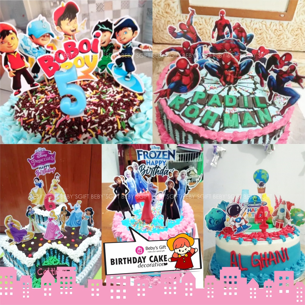 Jual Paket Usaha 20 Pack Cake Topper Karakter Paper Tusukan Kue Ulang