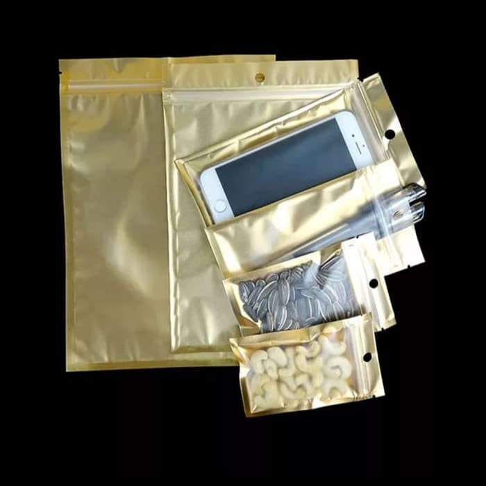 Jual PLASTIK KLIP 12 X 20 PLASTIK ZIPLOCK ALUMINIUM FOILD GOLD 1 PAK