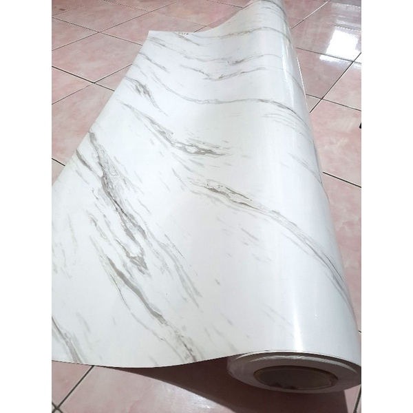 Jual STIKER LANTAI MOTIF MARMER MARBLE PUTIH GLOSSY MENGKILAP PREMIUM