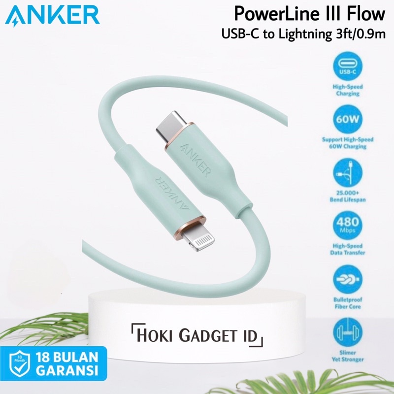 Jual KABEL CHARGER ANKER POWERLINE III FLOW USB C TO LIGHTNING 1METER