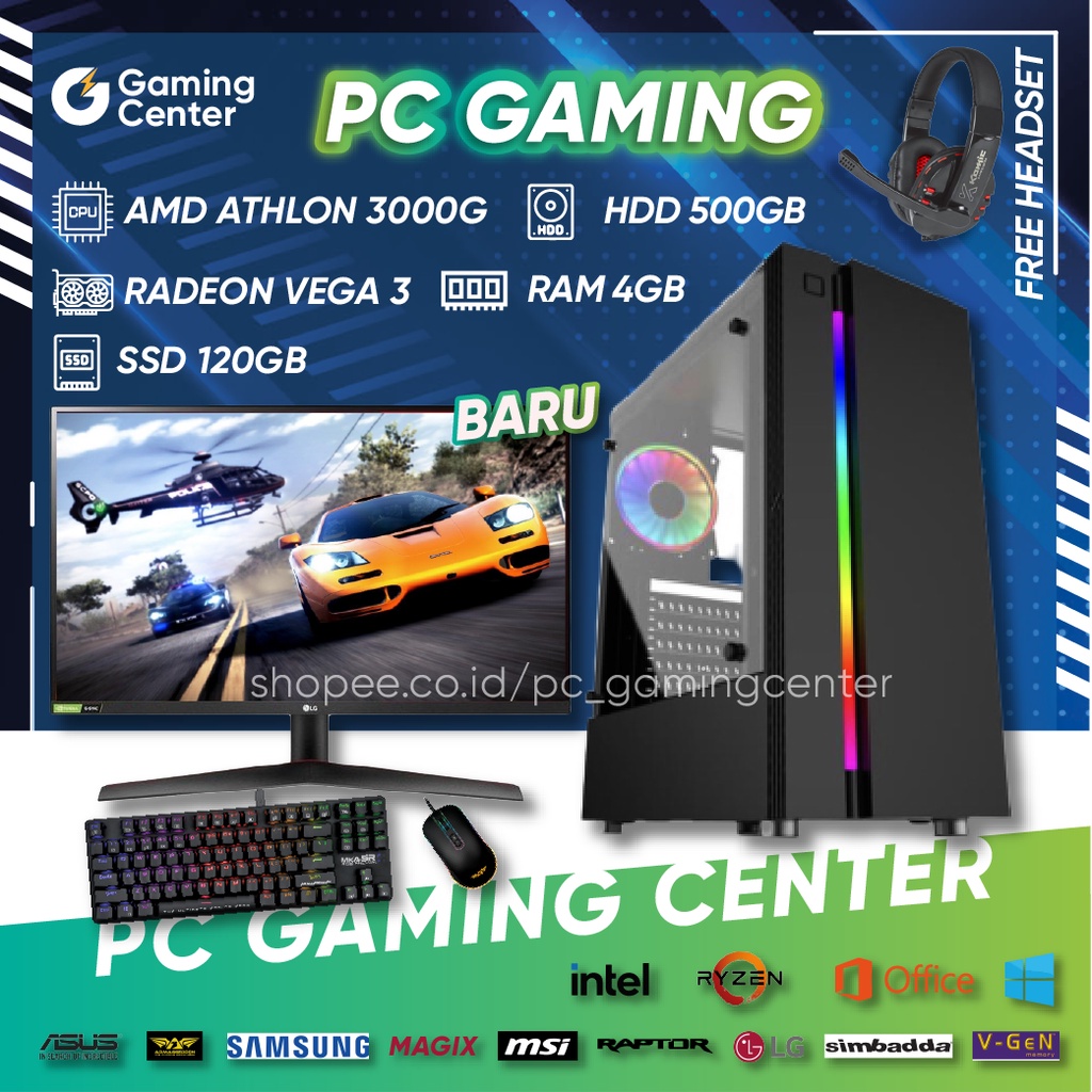 Jual Rakit PC Gaming Editing Fullset AMD ATHLON 3000G SSD 120GB Murah