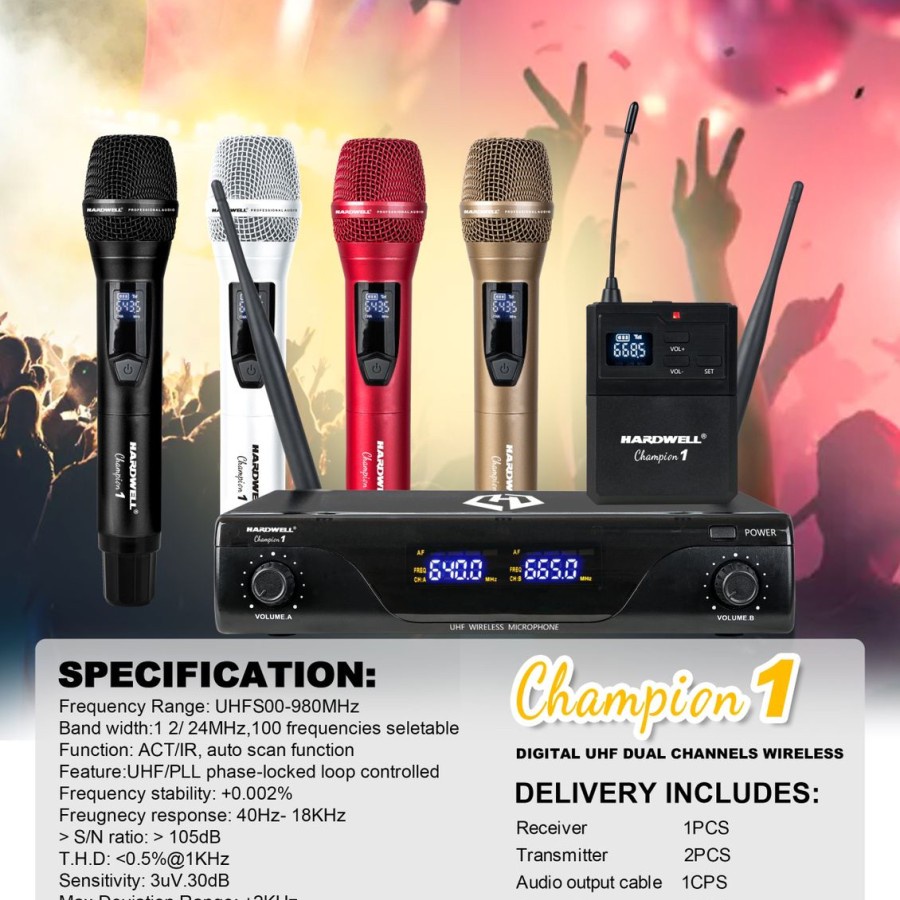 Jual MICROPHONE MIC WIRELESS HARDWELL CHAMPION 1 HANDLE CLIP ON