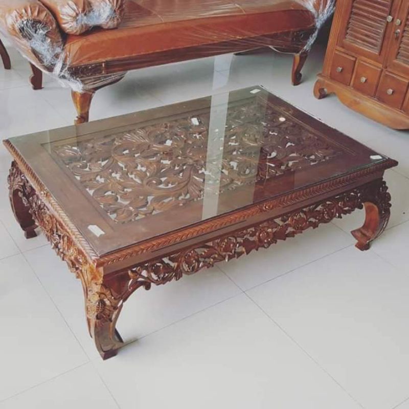 Jual Meja Tamu Ketapang Kayu Jati Plus Kaca Meja Shopee Indonesia