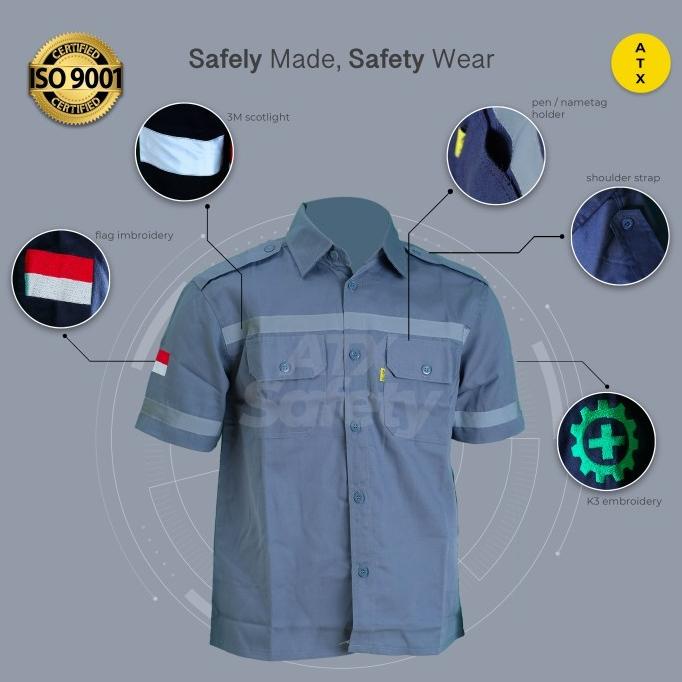 Jual Wearpack Safety Baju Kerja Lapangan Lengan Pendek Merk ATX Abu Abu