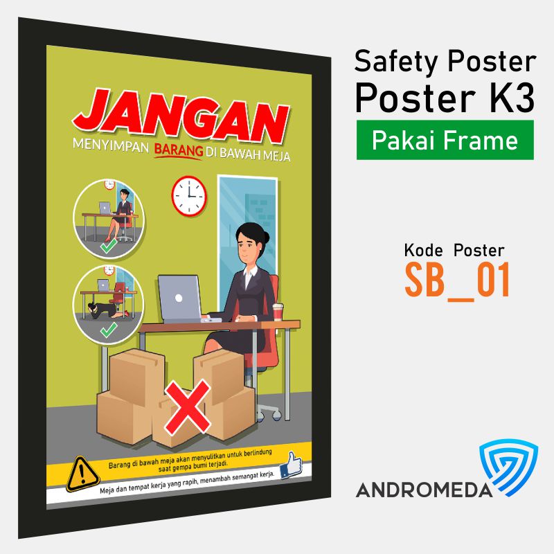 Jual Safety Poster K3 Office 5R Rapi 5S Kantor Ergonomi Gempa Frame