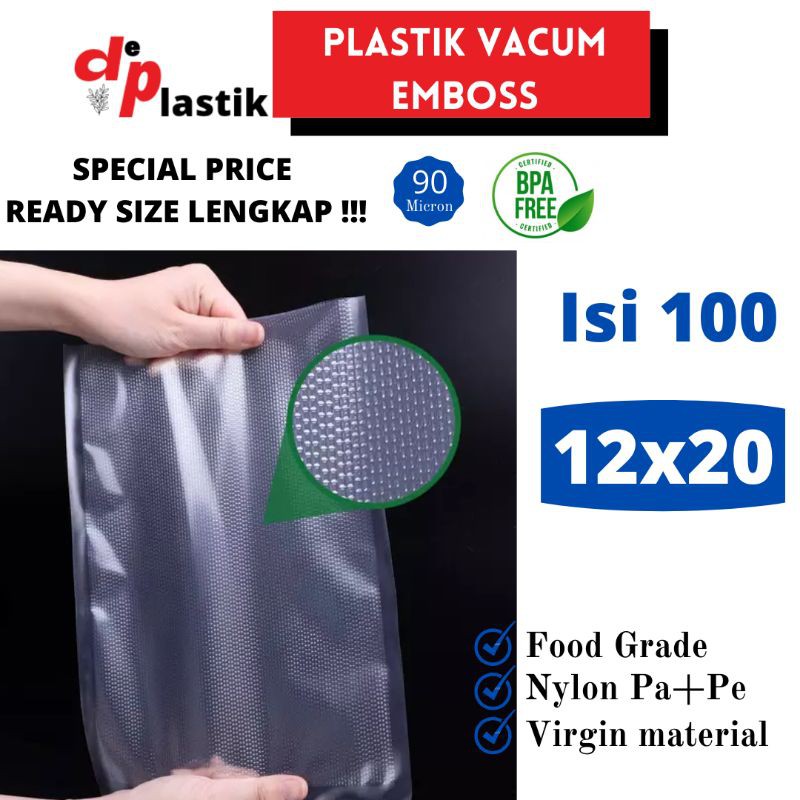 Jual Plastik Vakum Embos Makanan 12x20 Isi 100 Plastik Vacuum Emboss