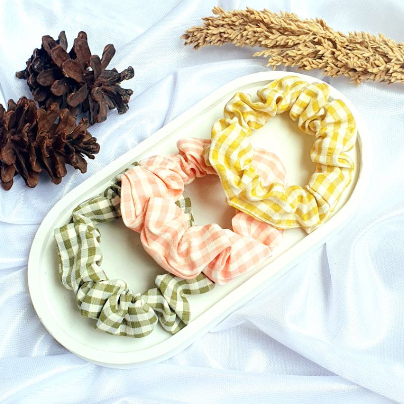 Jual Scrunchie Kotak Kotak Premium Scrunchie Korea Ikat Rambut