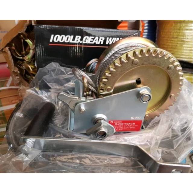 Jual Hand Winch 1000 Lbs Katrol Kerekan 455Kg Hand Crank Steel Cable