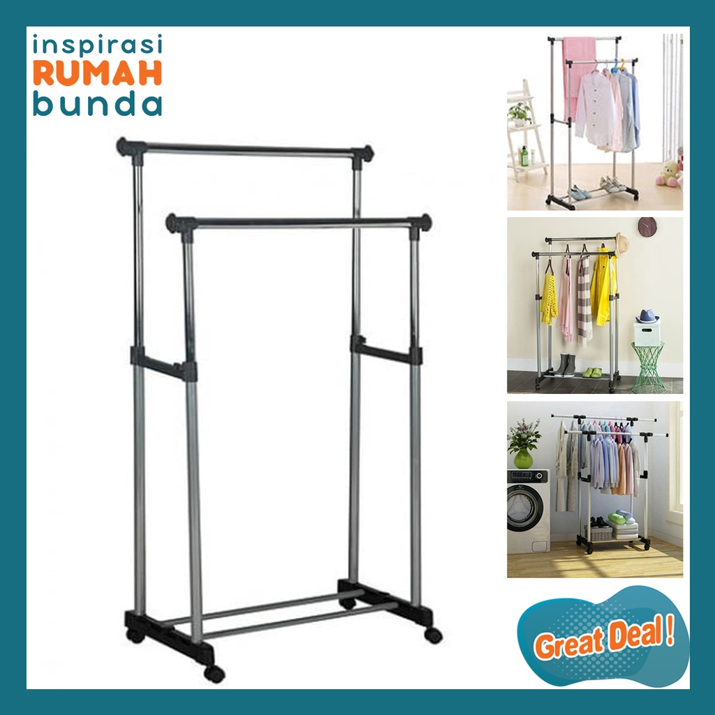 Jual Double Rod Rack Rak Gantungan Baju Dan Handuk Shopee Indonesia