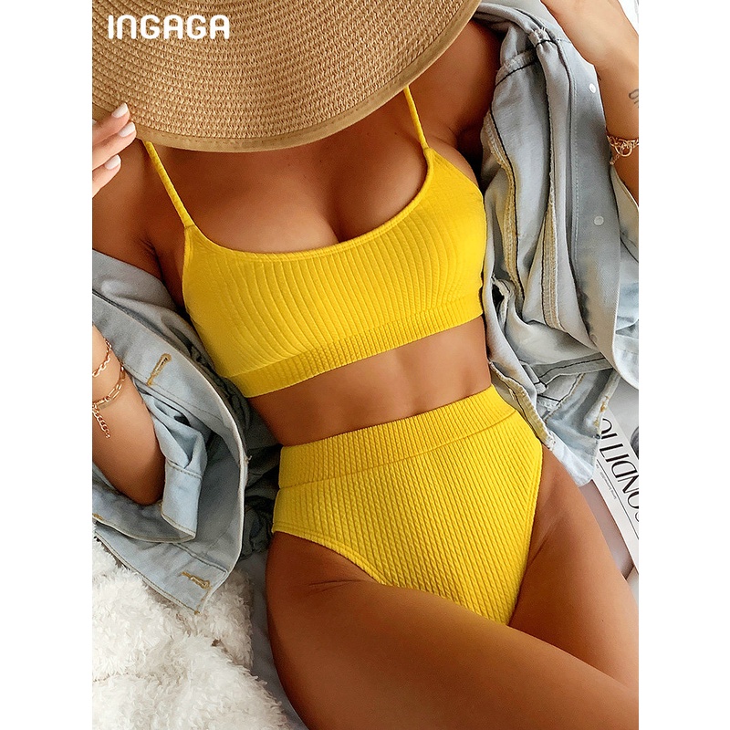 Jual INGAGA High Waist Bikini Swimwear Women Swimsuit 2022 New Push Up
