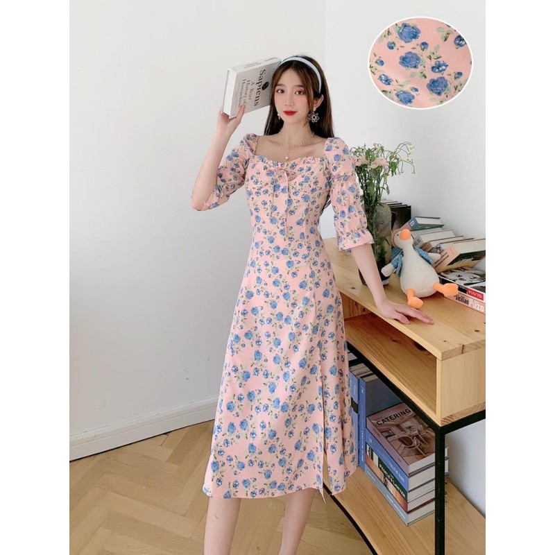 Jual Piper Dress Floral Korean Vintage Summer Sweet Holiday Midi Pantai