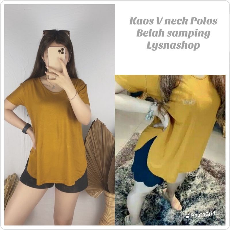 Jual ATASAN KAOS POLOS BELAH SAMPING V NECK BAHAN SPANDEX RAYON