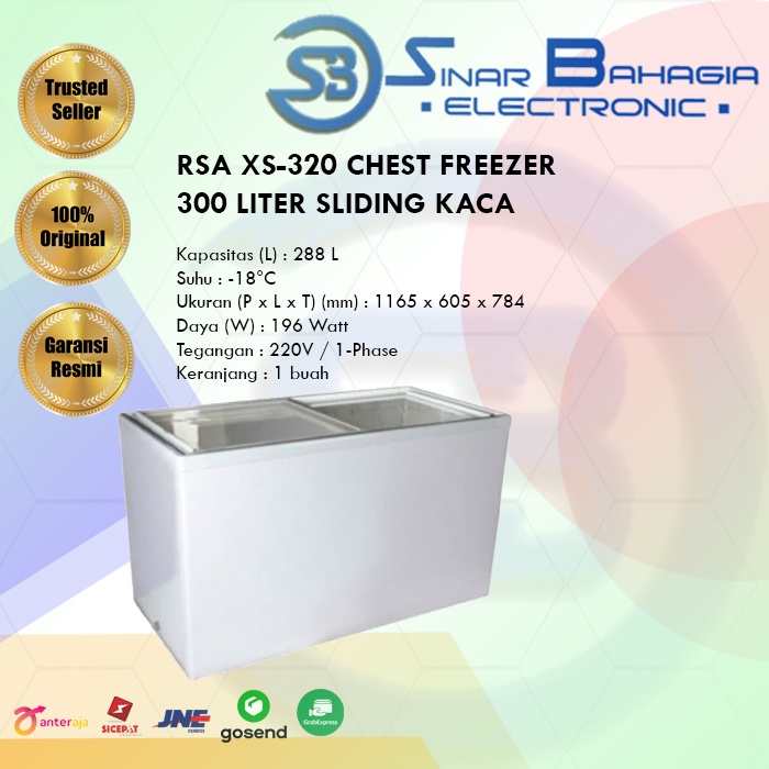 Jual RSA XS 320 CHEST FREEZER 300 LITER SLIDING KACA NEW Khusus