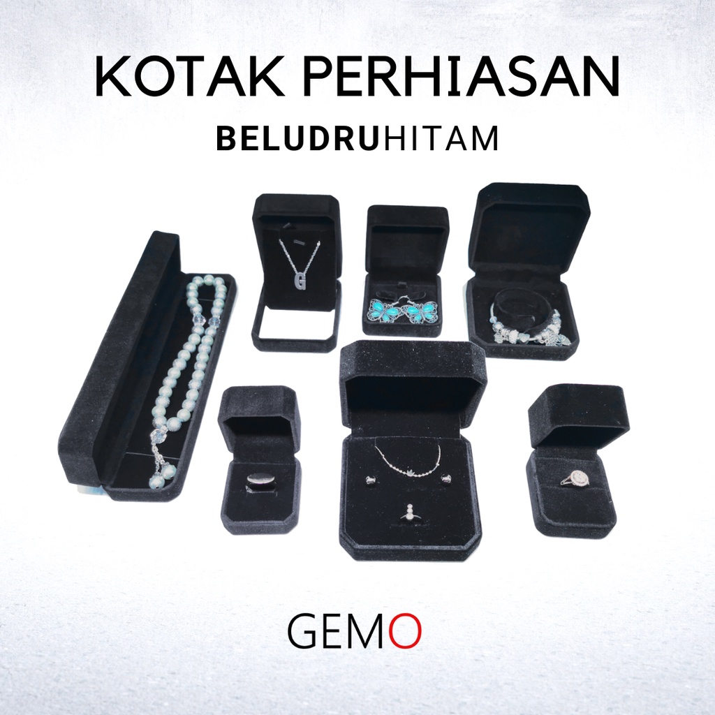 Jual Kotak Perhiasan Hitam Beludru Jewelry Box Set Cincin Kawin Gelang