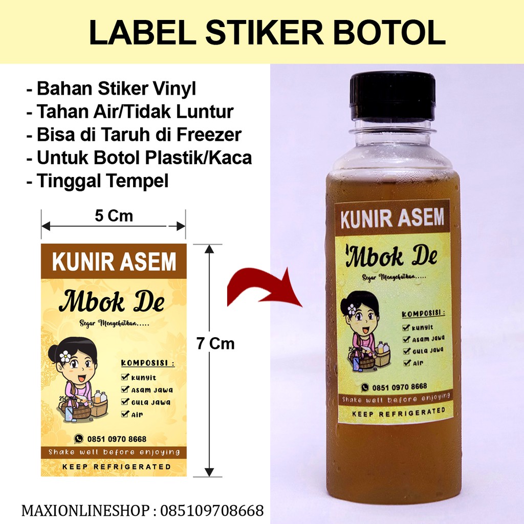 Jual STIKER LABEL PRODUK KEMASAN MINUMAN BOTOL JAMU TAHAN AIR ISI 100