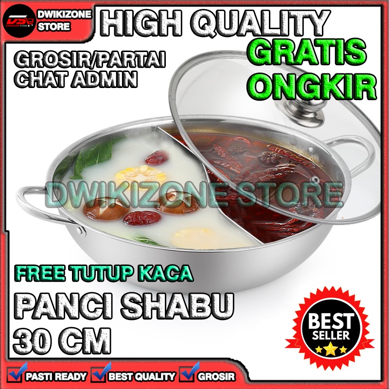 Jual DZS PANCI SHABU HOT POT 2 SEKAT TUTUP KACA STEAMBOAT 30CM 30 CM