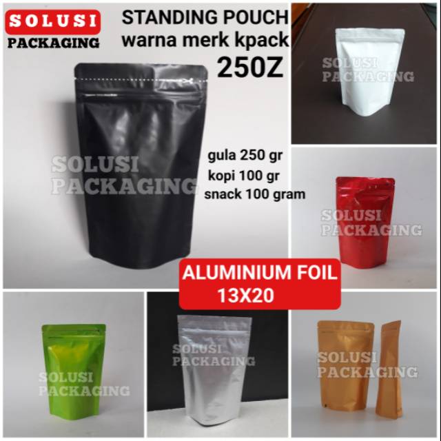 Jual STANDING POUCH ALUMINIUM FOIL WARNA 13X20 KEMASAN KPACK PLASTIK