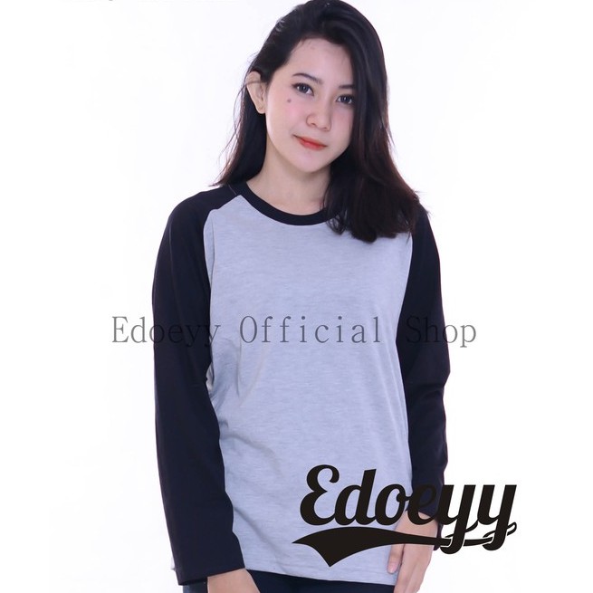 Jual Edoeyy Raglan Lengan Panjang Abu Hitam Kaos Reglan Baju Raglan