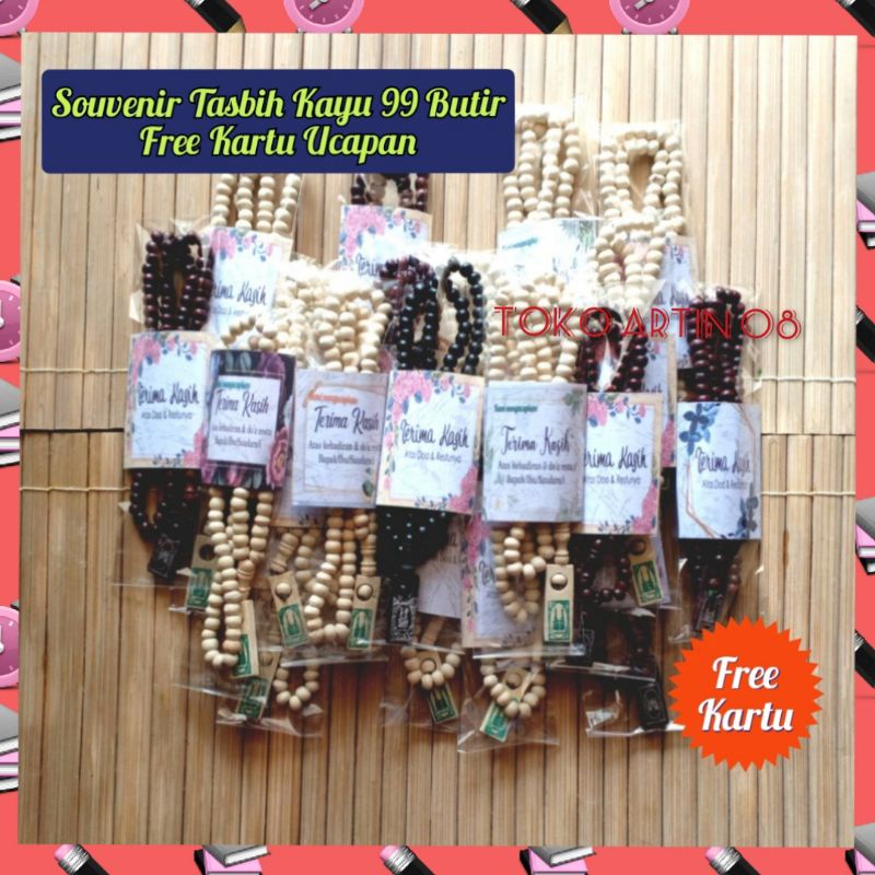 Jual Souvenir Tasbih Kayu 99 Butir Free Kartu Ucapan Hampers Aqiqah