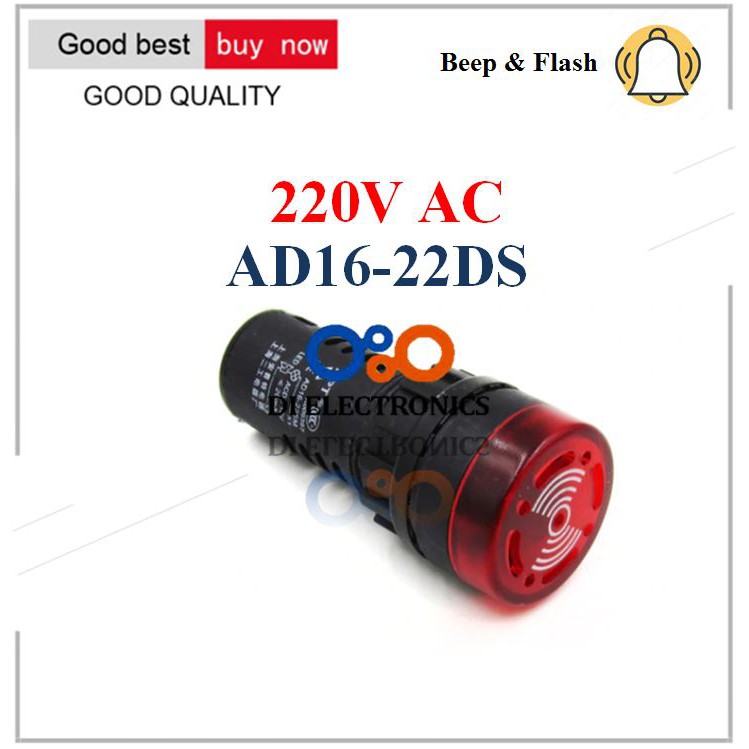 Jual 220V AC Flash Buzzer AD16 22SM 22mm LED Light Pilot Lamp Beeper