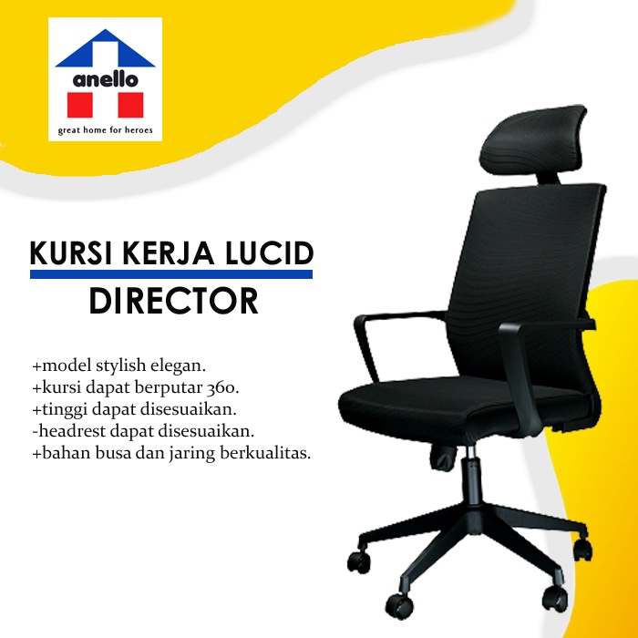 Jual KURSI KANTOR KERJA HIDROLIK LUCID TIPE DIRECTOR WARNA HITAM