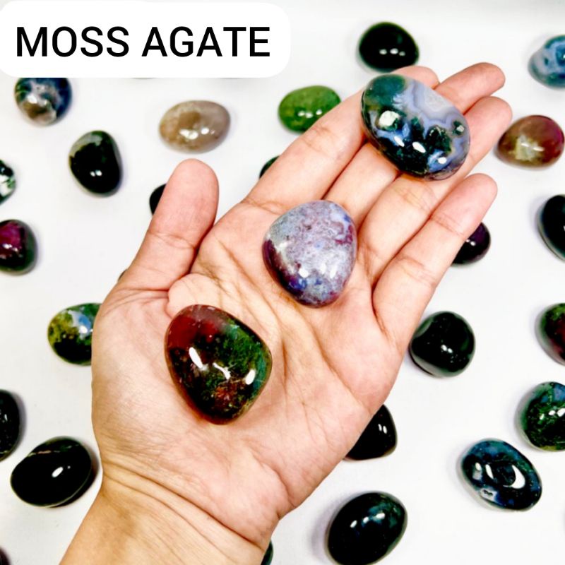 Jual Moss Agate Crystal Tumble Batu Kristal Alam Alami Natural