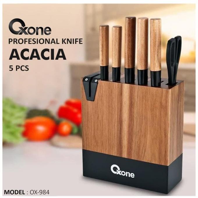 Jual Oxone Ox Acacia Pisau Set Knife Set With Wood Block Masih