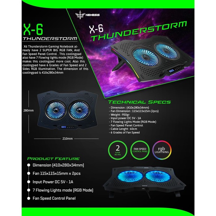 Jual Cooling Pad Notebook Gaming Nyk X Thunderstorm Rgb Fan