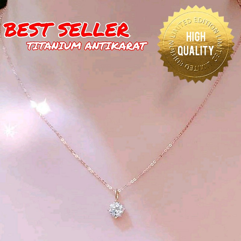 Jual La Vienne Gold Solitaire Kalung Titanium Wanita Anti Karat