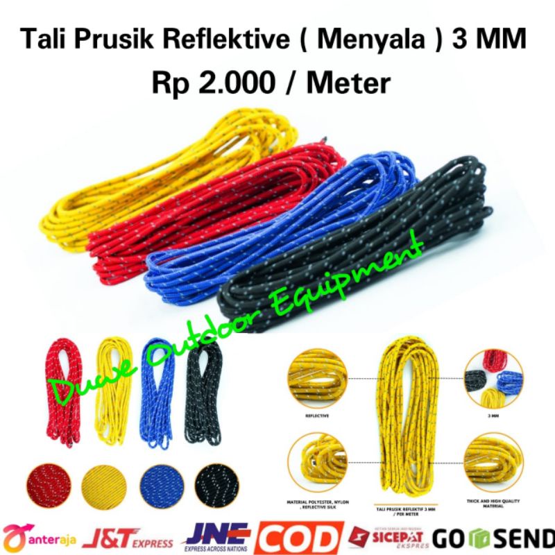 Jual Tali Prusik Reflektif 3mm Per Meter Tali Tenda Tali Flysheet Tali