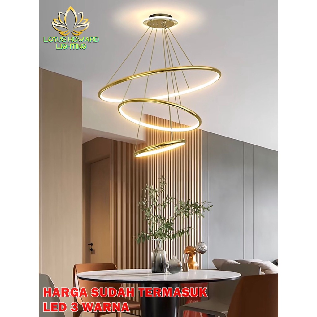 Jual LAMPU GANTUNG MINIMALIS MODERN 3 RING 4 6 8 LED 3 WARNA MODEL